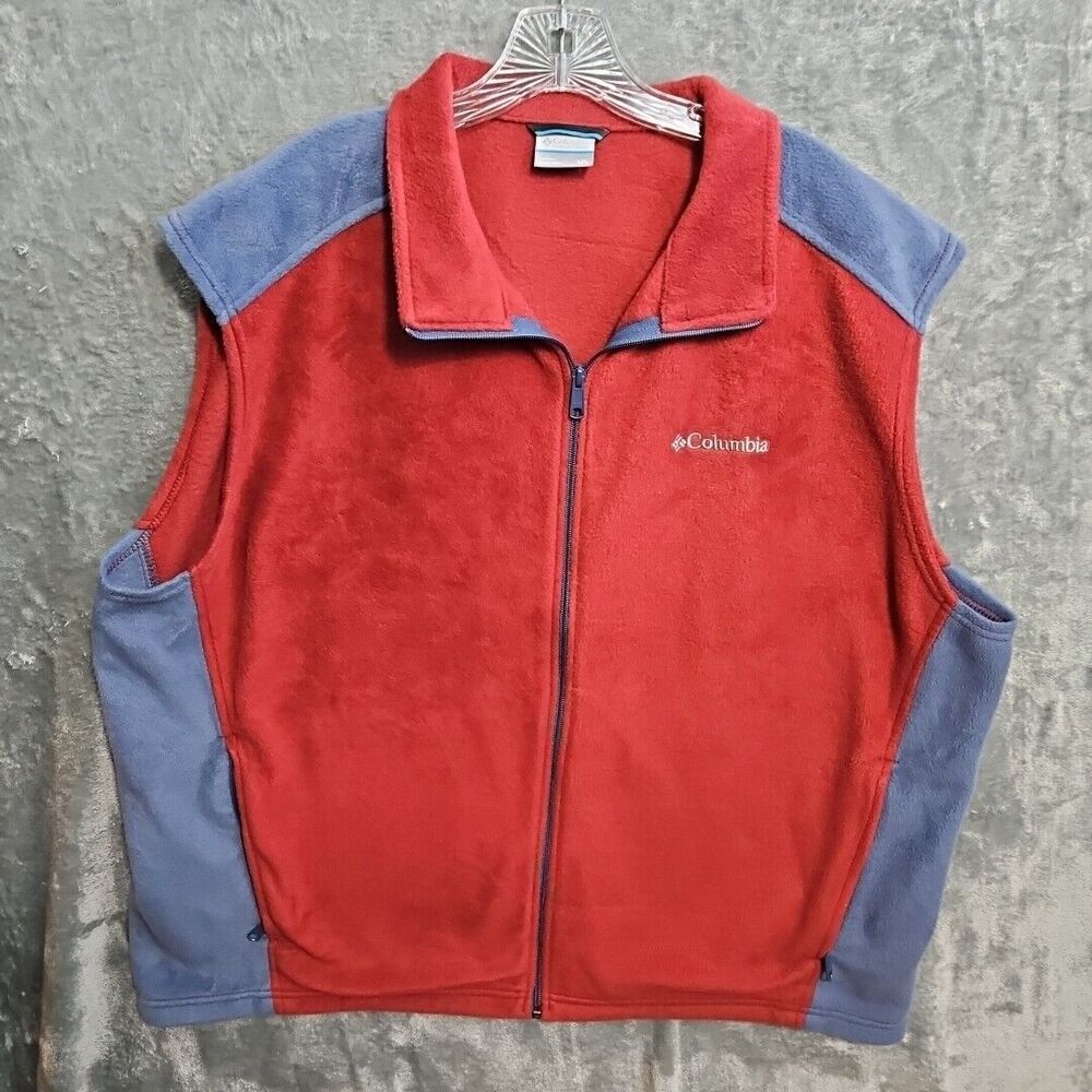 Columbia Mens 2XL 2 Tone zip Vest Fleece Rust blue color